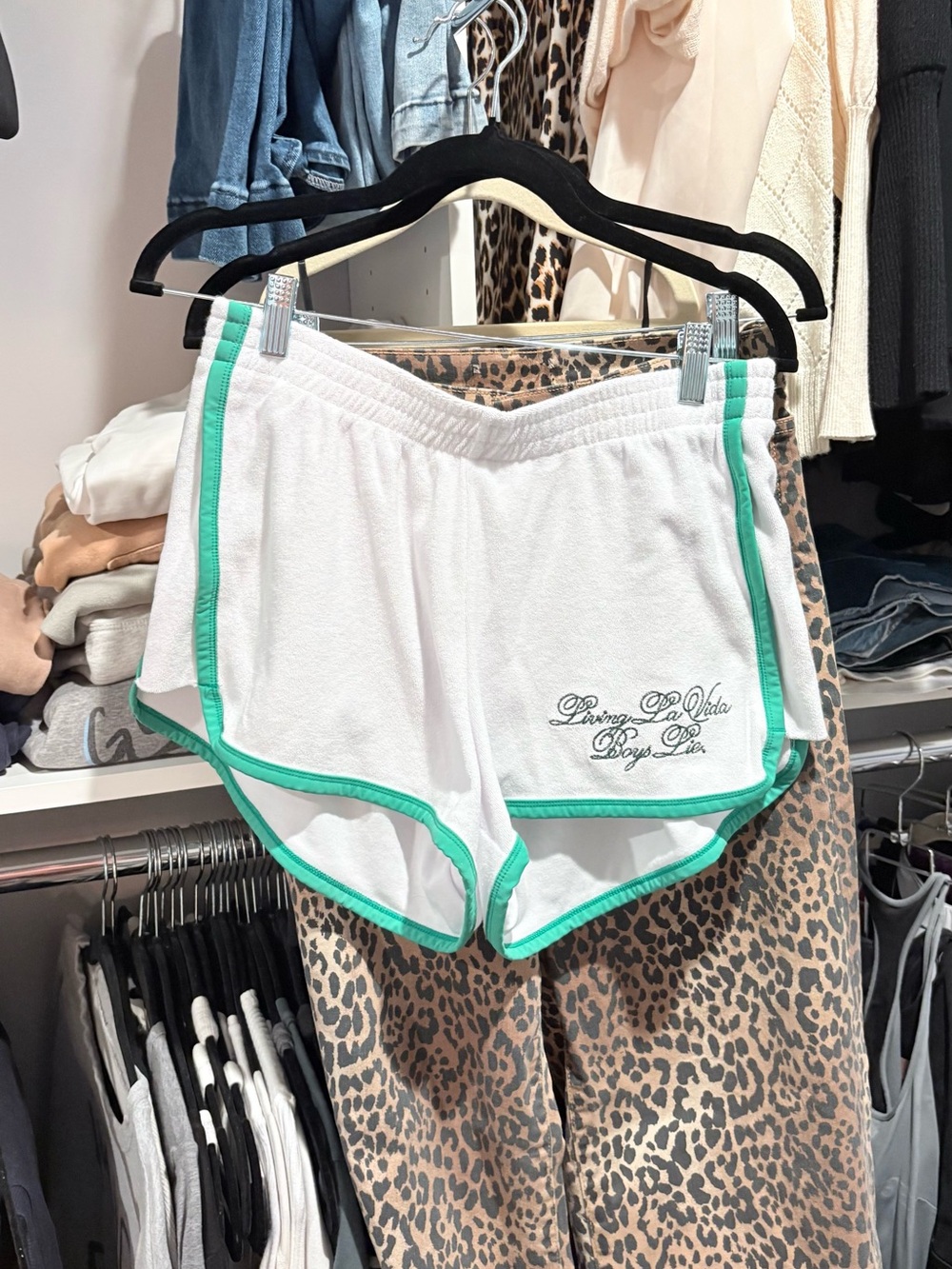 Boys Lie White Athletic Shorts with Teal Trim